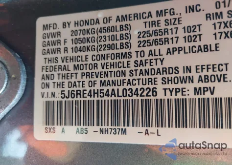 2010 Honda Cr-V Ex from USA, damaged, VIN 5J6RE4H54AL034226